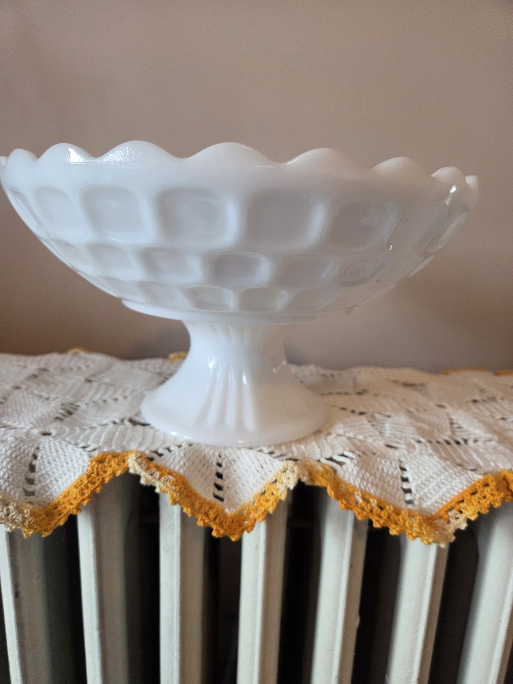 Vintage White Milk Glass Compote Bowl